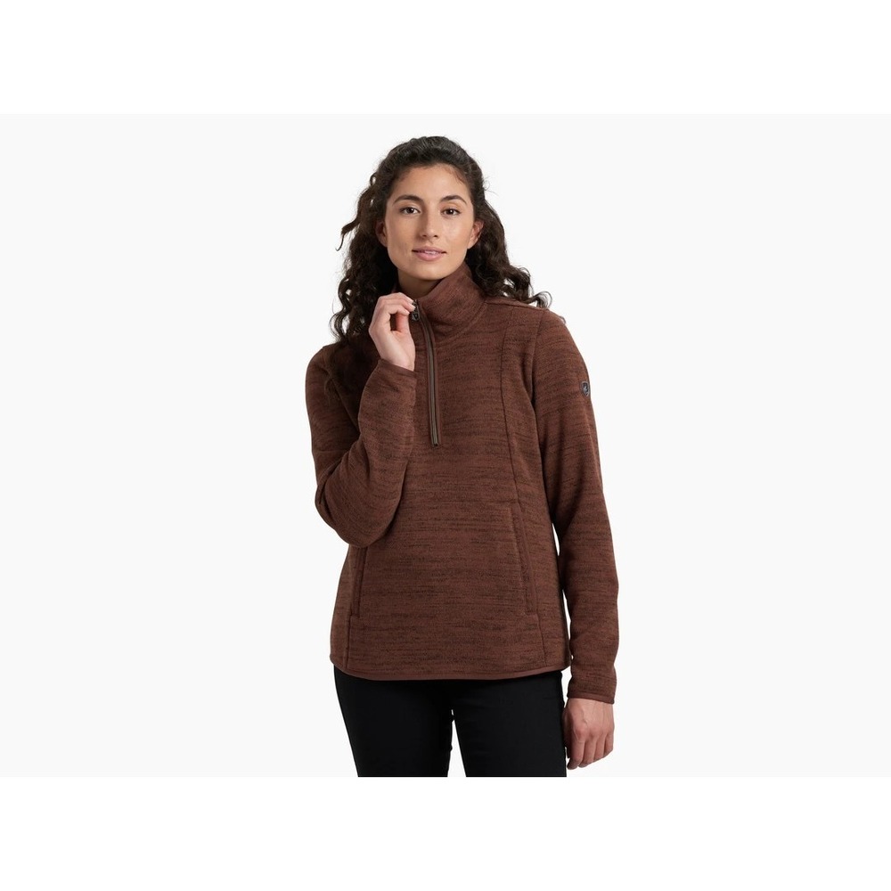 Kuhl Ascendyr 1/4 Zip Fleece Jacket Womens Small Pullover Mocha Heather Red 4420